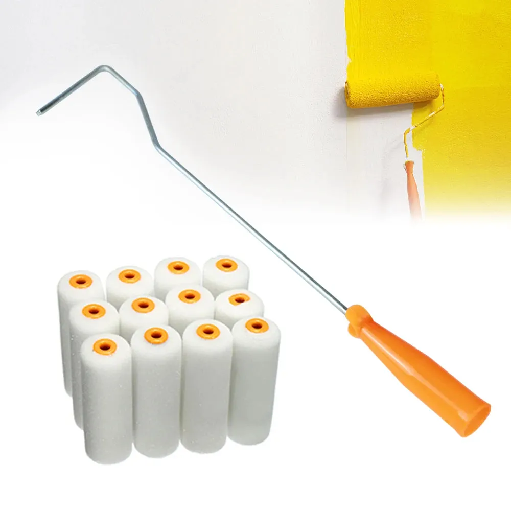 13Pcs/Set 100mm Paint Roller Cover Reusable Polyester Mini Paint Roller Cover   Handles Painting Decorating Painting Tool Set
