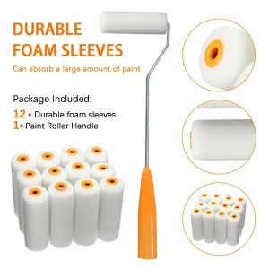13Pcs/Set 100mm Paint Roller Cover Reusable Polyester Mini Paint Roller Cover   Handles Painting Decorating Painting Tool Set