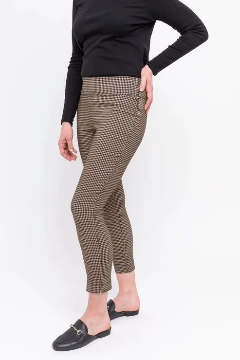 Houndstooth Print Bengaline Pant - Camel/Black