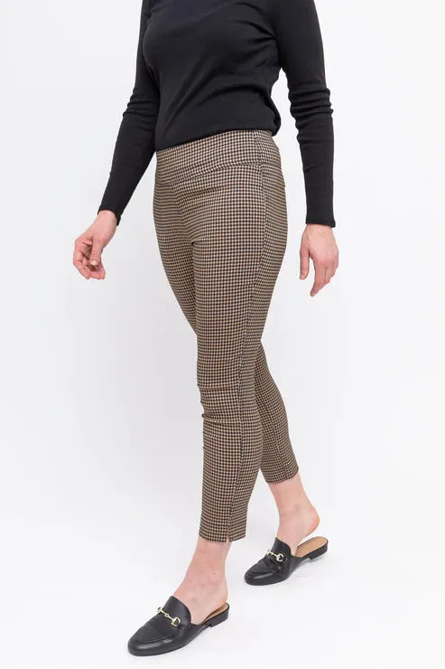 Houndstooth Print Bengaline Pant - Camel/Black