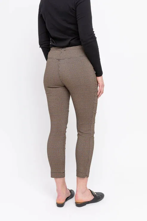 Houndstooth Print Bengaline Pant - Camel/Black