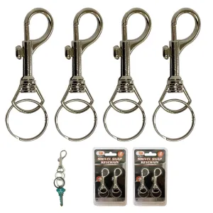 Lot Of 4 Jumbo Snap Clip Keychains Rings Swivel Trigger Round Eye Lobster Clasp