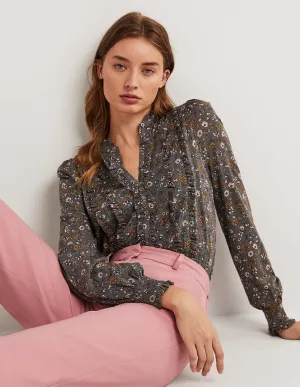 Ruffle Jersey Shirt-Grey Ditsy Charm