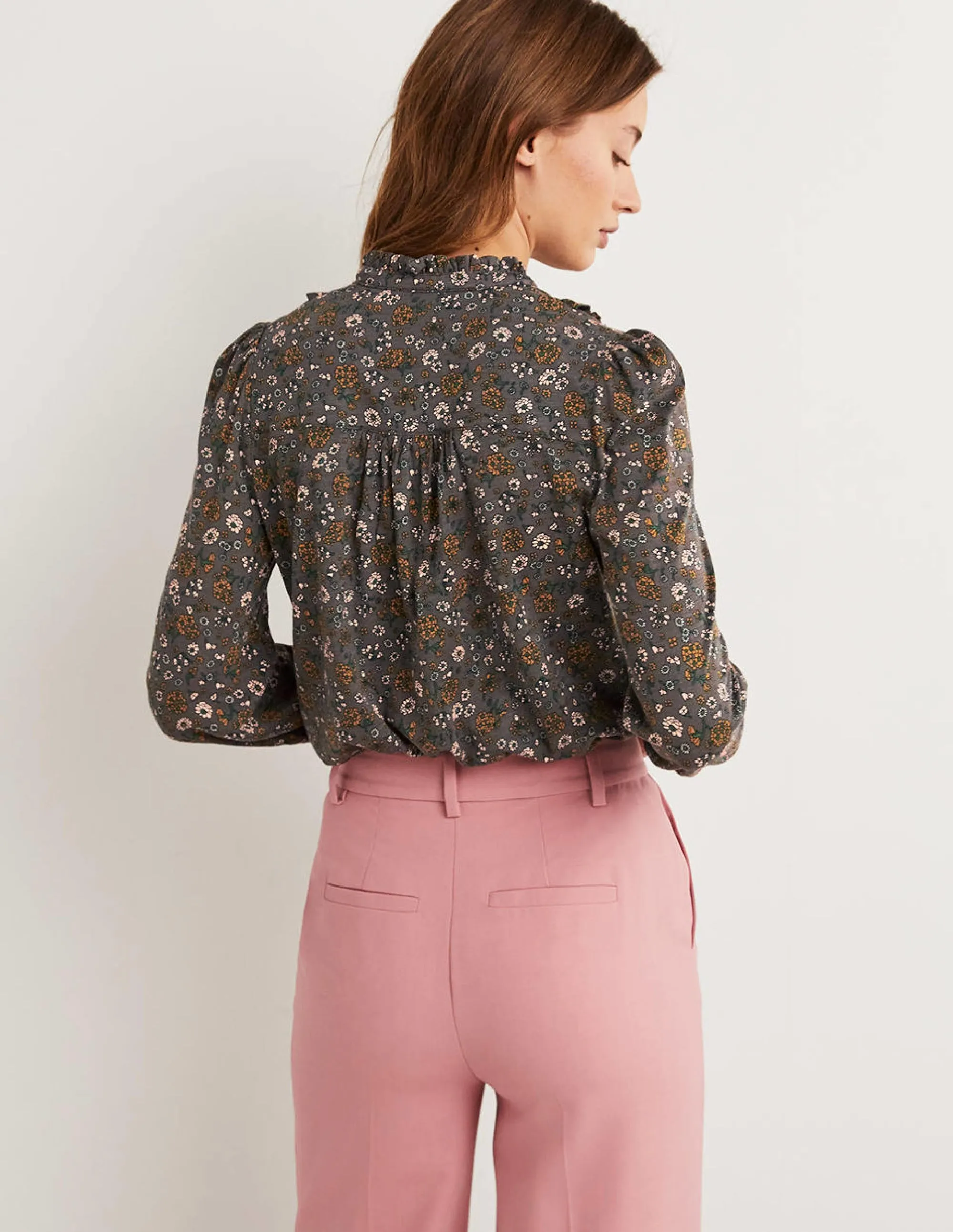 Ruffle Jersey Shirt-Grey Ditsy Charm