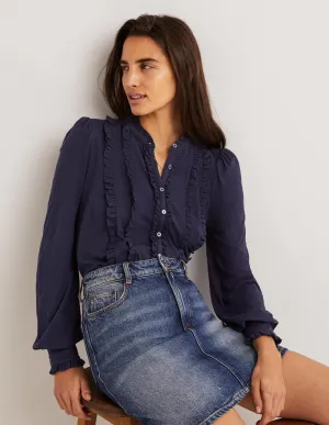 Ruffle Jersey Shirt-Navy