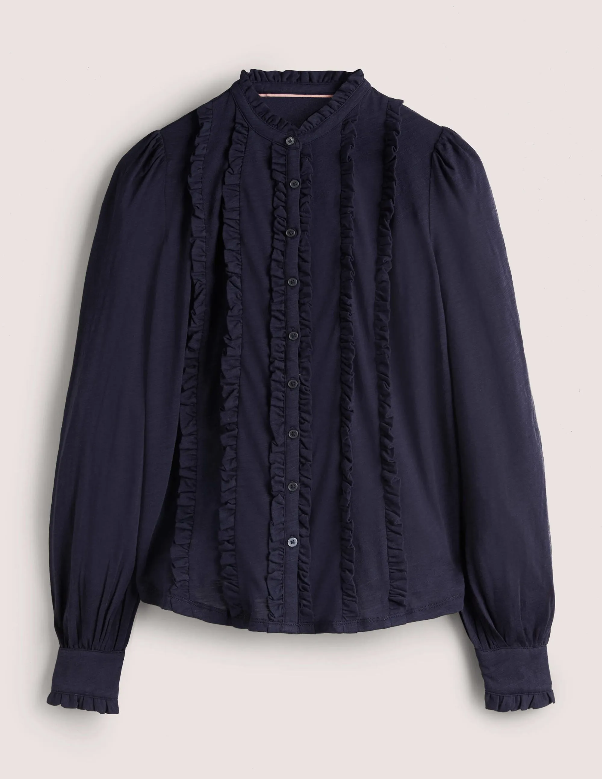 Ruffle Jersey Shirt-Navy