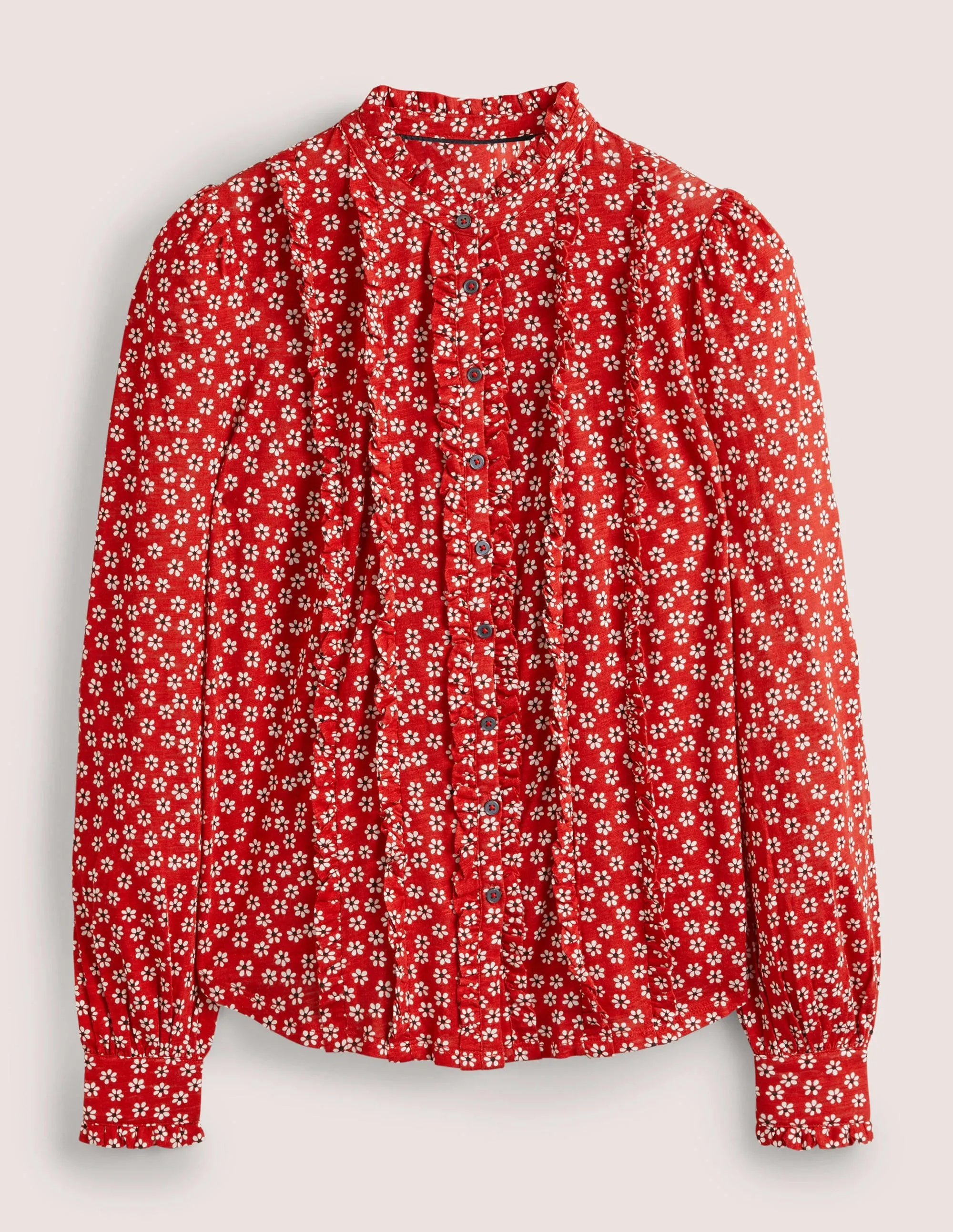 Ruffle Jersey Shirt-Poinsettia, Daises