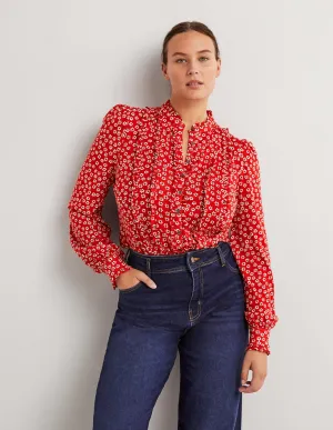Ruffle Jersey Shirt-Poinsettia, Daises